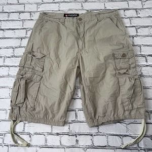 Southpole Tan Cargo Parachute Shorts Mens Size 40 Drawstrings Hip Hop Baggy Y2K